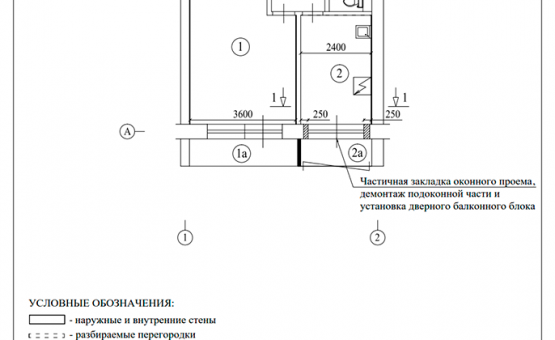 Перепланировка 1-комнатной квартиры 35 кв.м. по адресу г. Москва, ул. Большая Полянка, д. 30. Фото 1